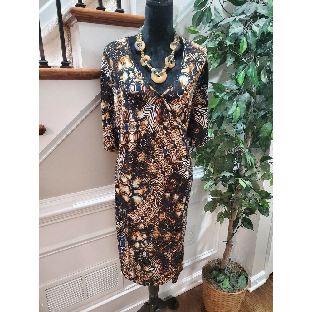 Cato Women's Multicolor Polyester V-Neck 3/4 Sleeve Knee Length Dress Size 22W